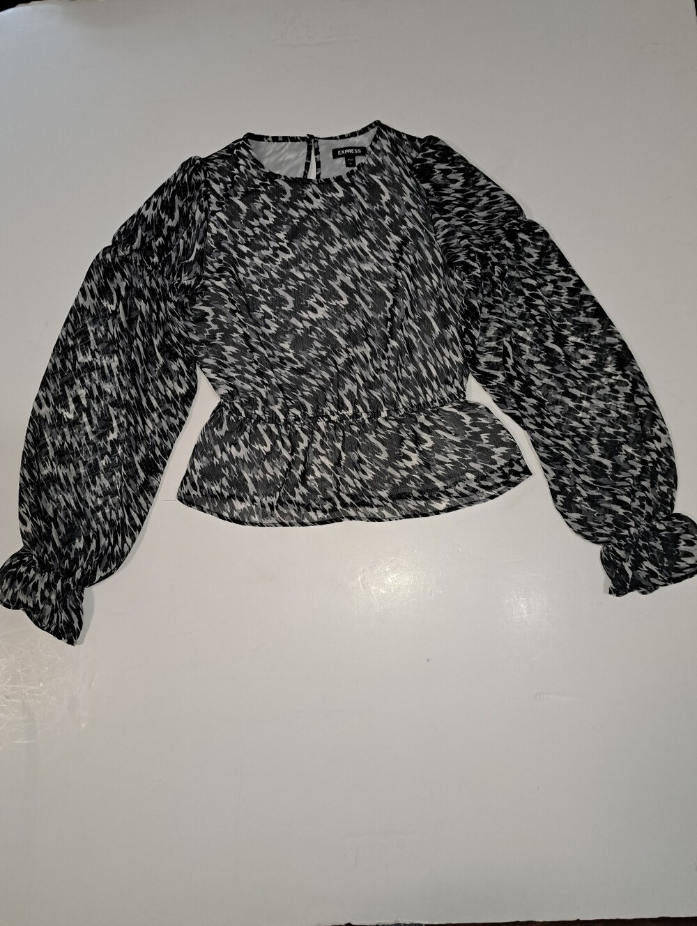 Express Black and White Abstract Peplum Blouse